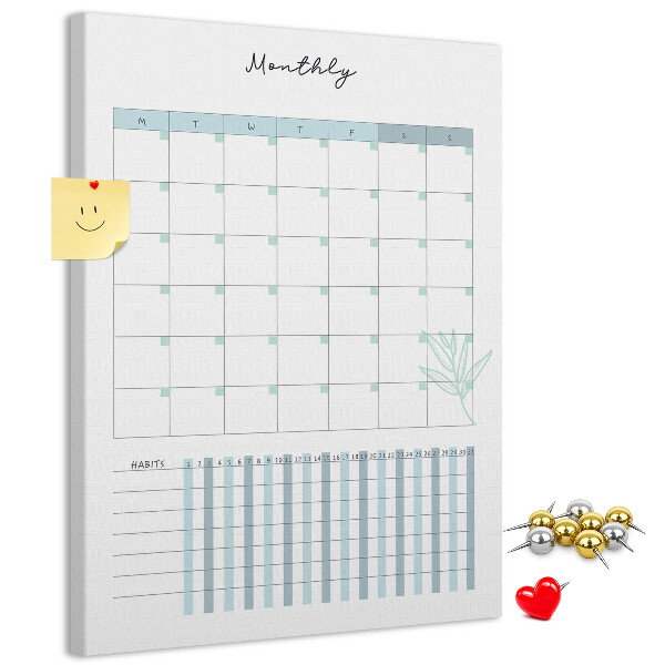 Cork notice board Monthly planning with a delicate floral accent