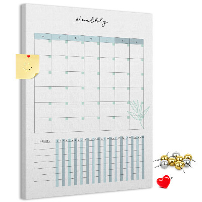Cork notice board Monthly planning with a delicate floral accent