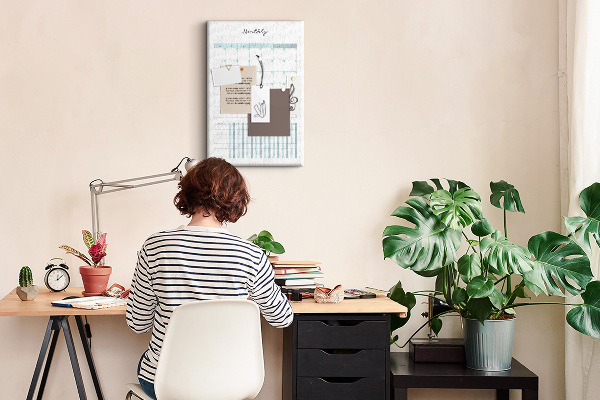 Cork notice board Monthly planning with a delicate floral accent