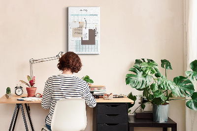 Cork notice board Monthly planning with a delicate floral accent