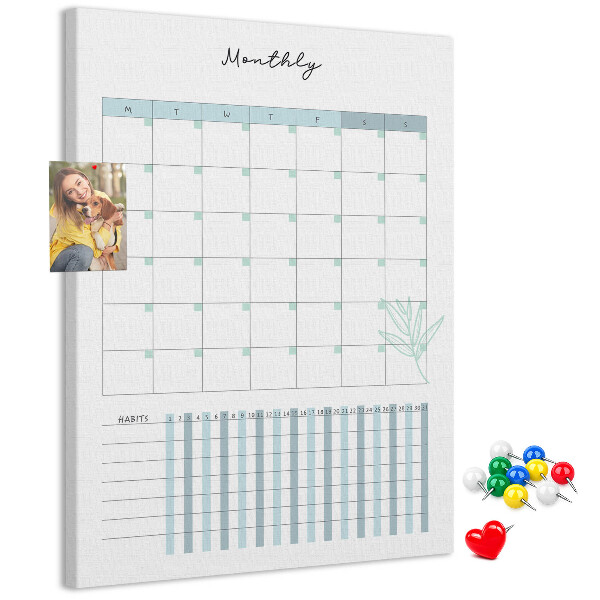 Cork notice board Monthly planning with a delicate floral accent