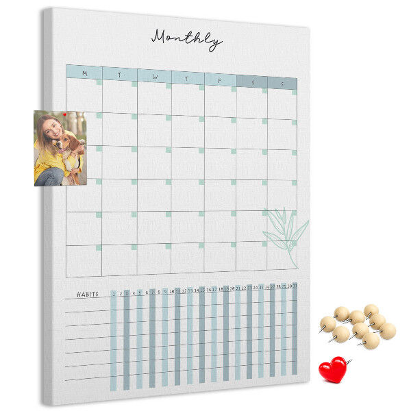Cork notice board Monthly planning with a delicate floral accent