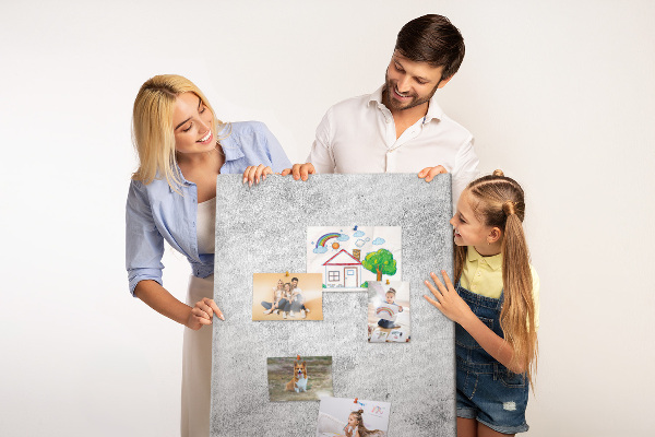 Wall cork memo board Minimalist gray with a concrete texture