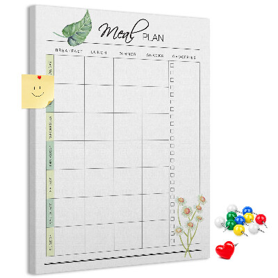 Memo cork board Meal Plan with Floral Accents