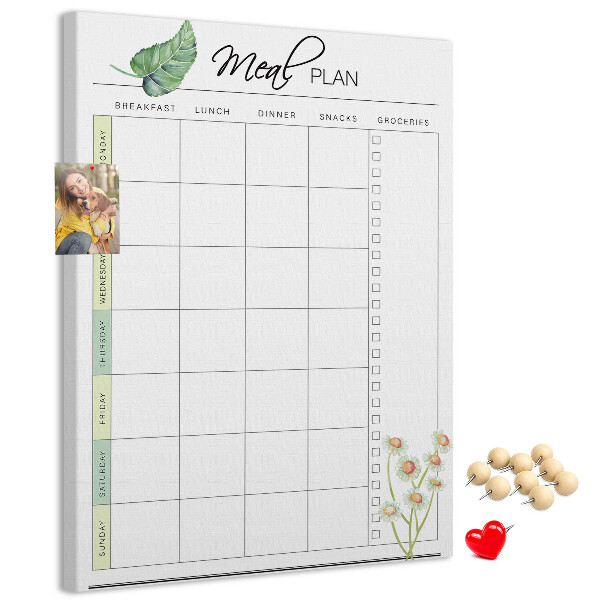 Memo cork board Meal Plan with Floral Accents