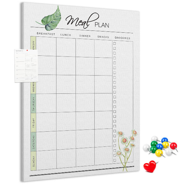 Memo cork board Meal Plan with Floral Accents