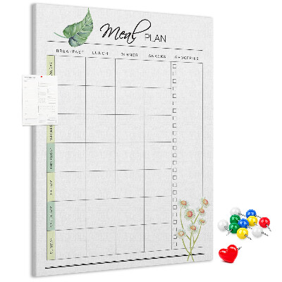 Memo cork board Meal Plan with Floral Accents