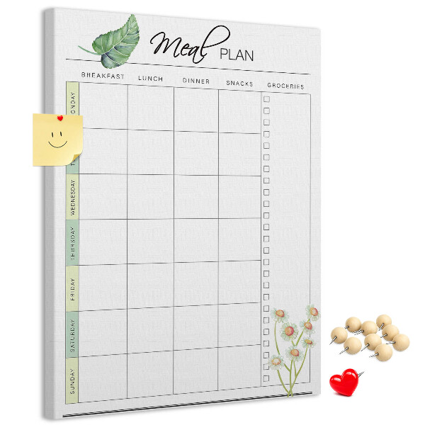 Memo cork board Meal Plan with Floral Accents