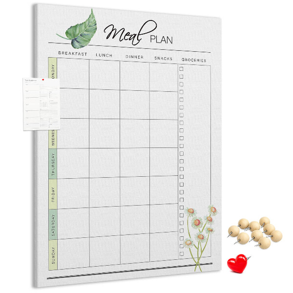 Memo cork board Meal Plan with Floral Accents