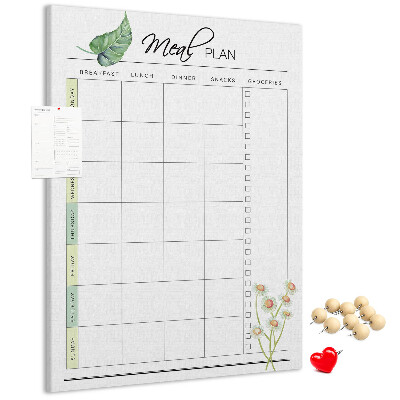 Memo cork board Meal Plan with Floral Accents