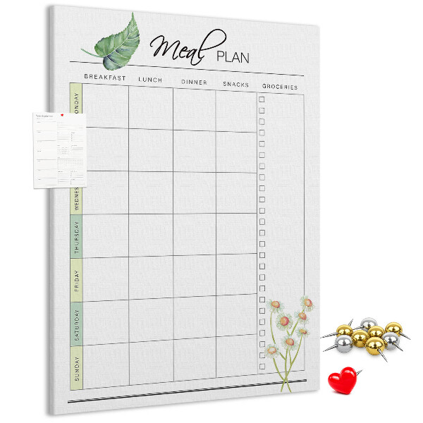 Memo cork board Meal Plan with Floral Accents