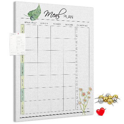 Memo cork board Meal Plan with Floral Accents