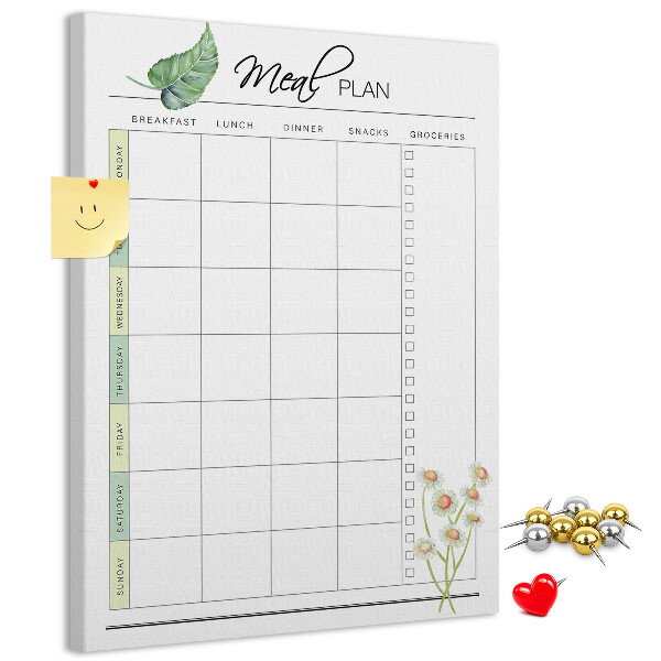Memo cork board Meal Plan with Floral Accents