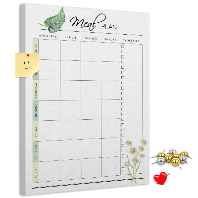 Memo cork board Meal Plan with Floral Accents