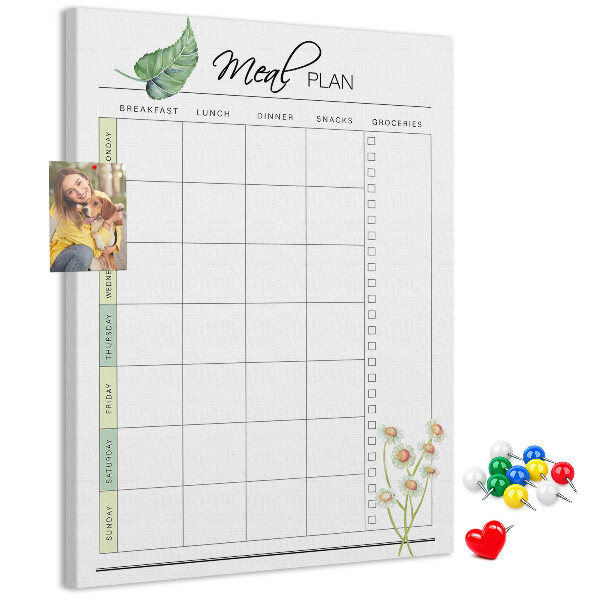 Memo cork board Meal Plan with Floral Accents