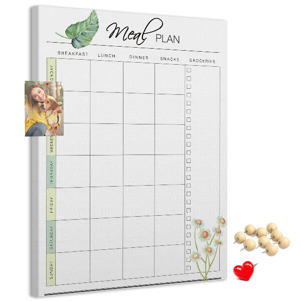 Memo cork board Meal Plan with Floral Accents
