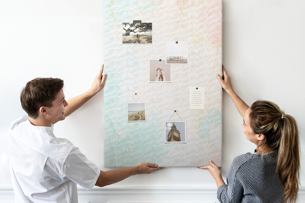 Cork notice board Delicate pastel spots with gold accents