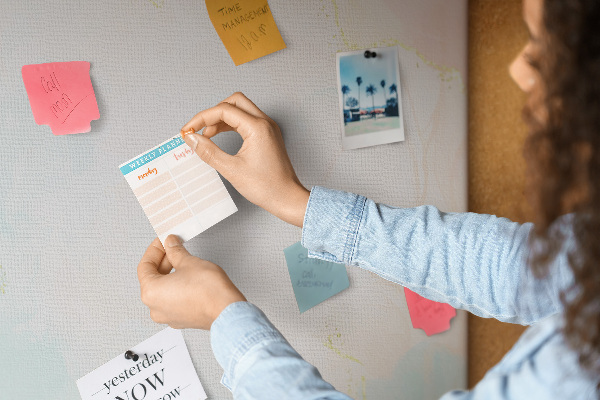 Cork notice board Delicate pastel spots with gold accents