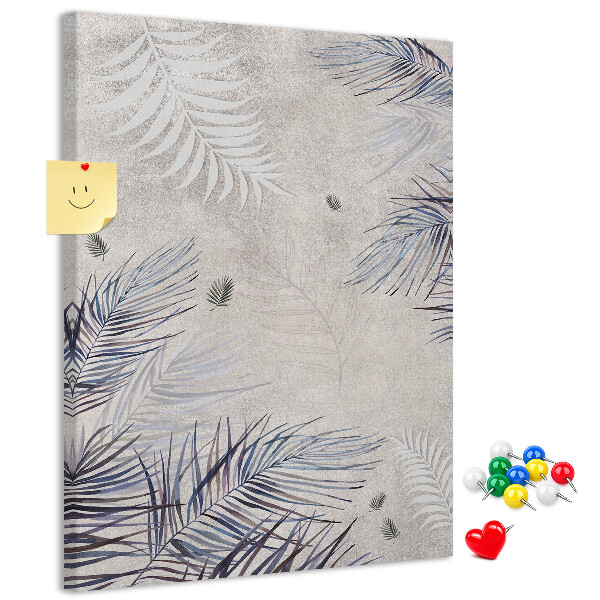 Wall cork memo board Delicate leaves on a gray background