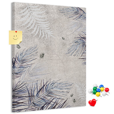 Wall cork memo board Delicate leaves on a gray background