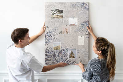 Wall cork memo board Delicate leaves on a gray background