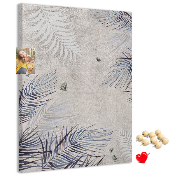 Wall cork memo board Delicate leaves on a gray background