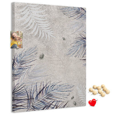 Wall cork memo board Delicate leaves on a gray background