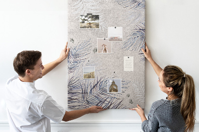 Wall cork memo board Delicate leaves on a gray background