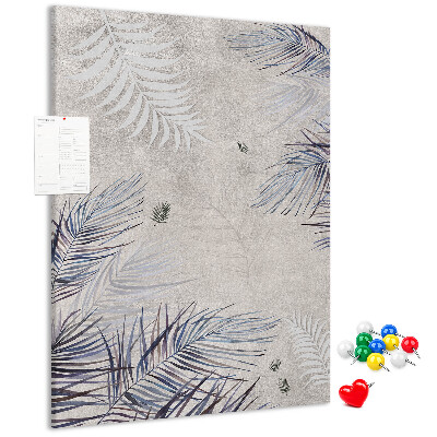 Wall cork memo board Delicate leaves on a gray background