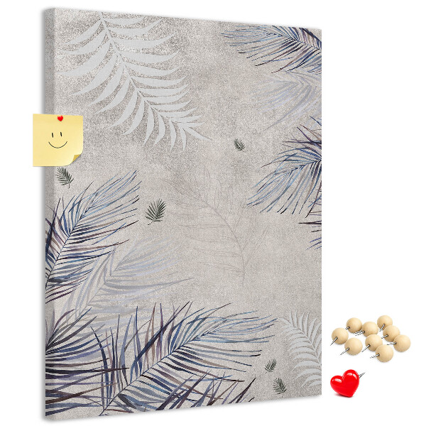 Wall cork memo board Delicate leaves on a gray background