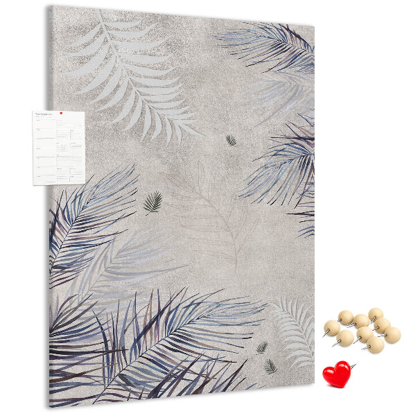 Wall cork memo board Delicate leaves on a gray background
