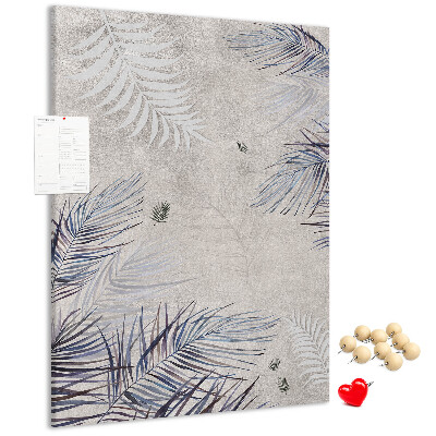 Wall cork memo board Delicate leaves on a gray background