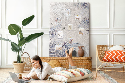 Wall cork memo board Delicate leaves on a gray background