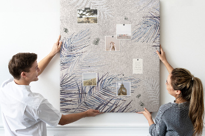Wall cork memo board Delicate leaves on a gray background