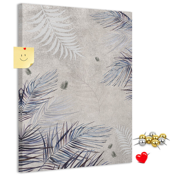 Wall cork memo board Delicate leaves on a gray background
