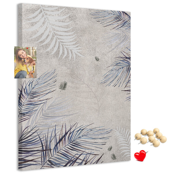 Wall cork memo board Delicate leaves on a gray background