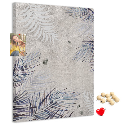Wall cork memo board Delicate leaves on a gray background