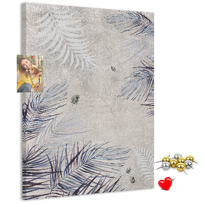 Wall cork memo board Delicate leaves on a gray background
