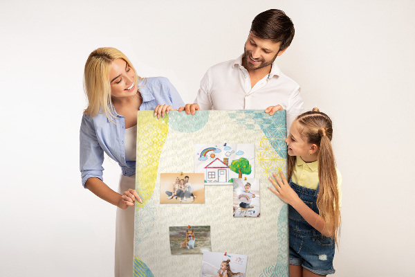 Cork notice board Colorful shapes in delicate tones