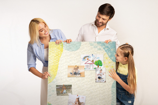 Cork notice board Colorful shapes in delicate tones