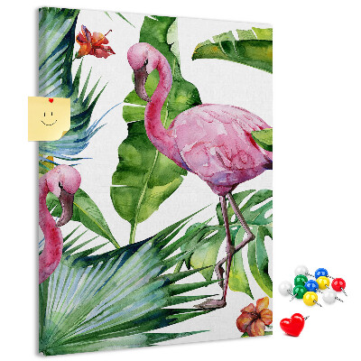 Wall cork memo board Cheerful flamingos in a tropical setting