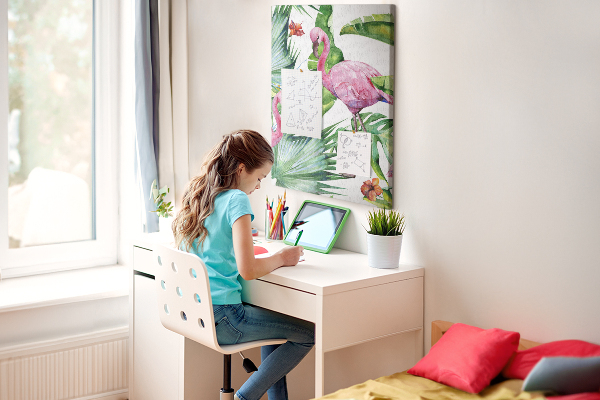 Wall cork memo board Cheerful flamingos in a tropical setting