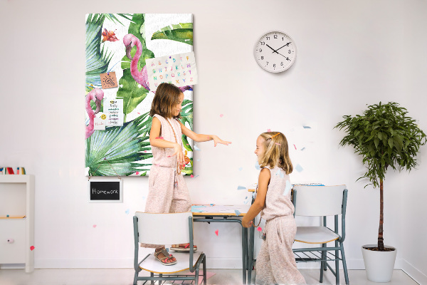 Wall cork memo board Cheerful flamingos in a tropical setting