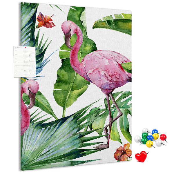 Wall cork memo board Cheerful flamingos in a tropical setting