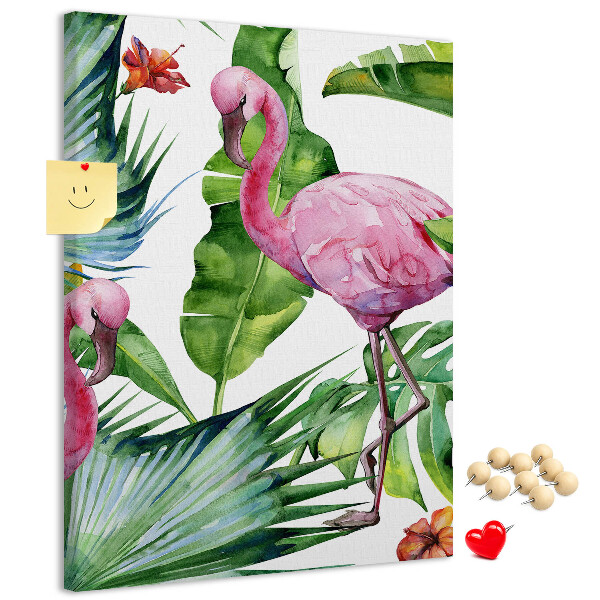 Wall cork memo board Cheerful flamingos in a tropical setting