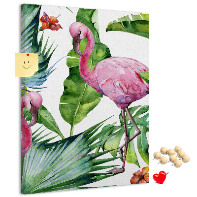 Wall cork memo board Cheerful flamingos in a tropical setting