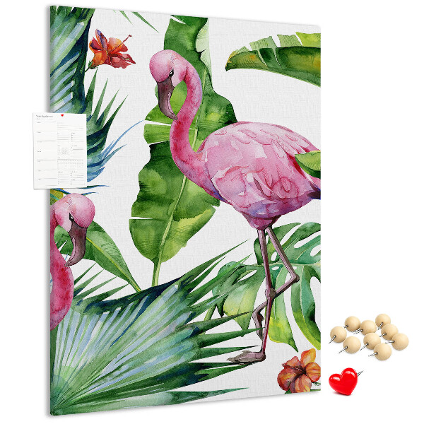 Wall cork memo board Cheerful flamingos in a tropical setting