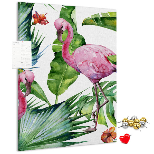 Wall cork memo board Cheerful flamingos in a tropical setting