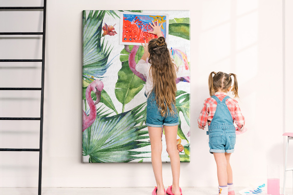 Wall cork memo board Cheerful flamingos in a tropical setting