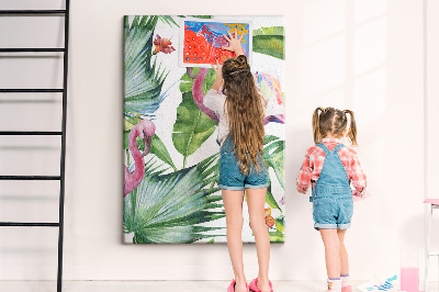 Wall cork memo board Cheerful flamingos in a tropical setting